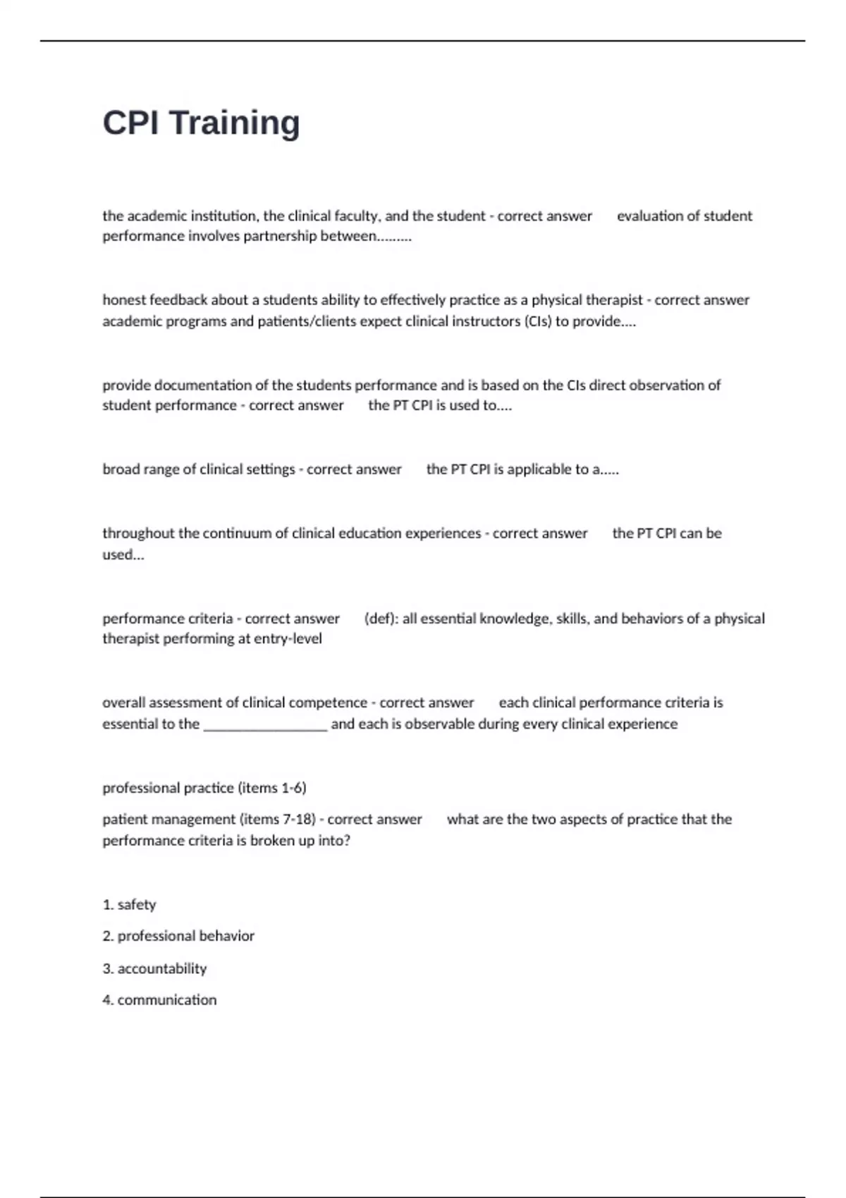 CPI Training Assessment Questions And Answers Well Defined Success Guaranteed. - PT CPI WEB ...