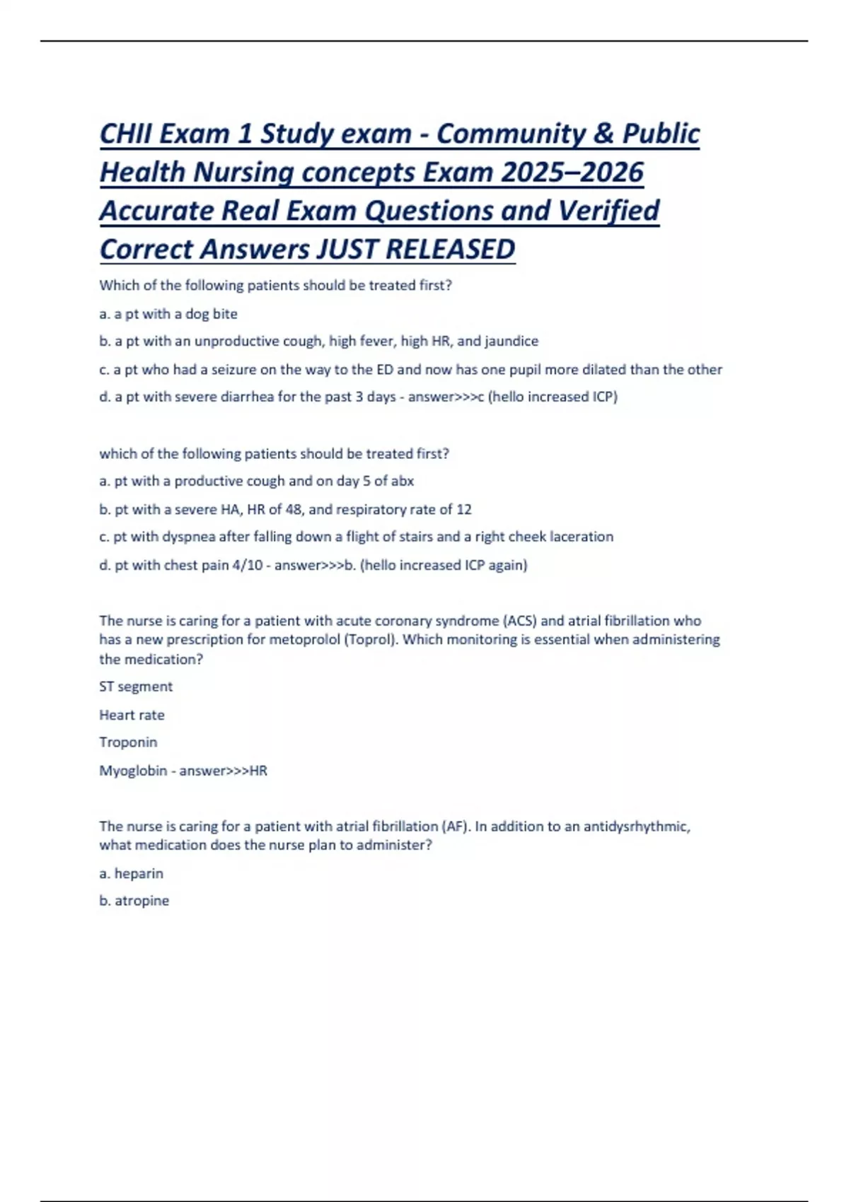 CHII Exam 1 Study exam - Community & Public Health Nursing concepts ...