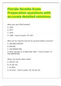 Florida Termite Exam Preparation questions with accurate detailed solutions 