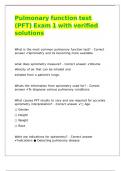 Pulmonary function test &lpar;PFT&rpar; Exam 1 with verified solutions 