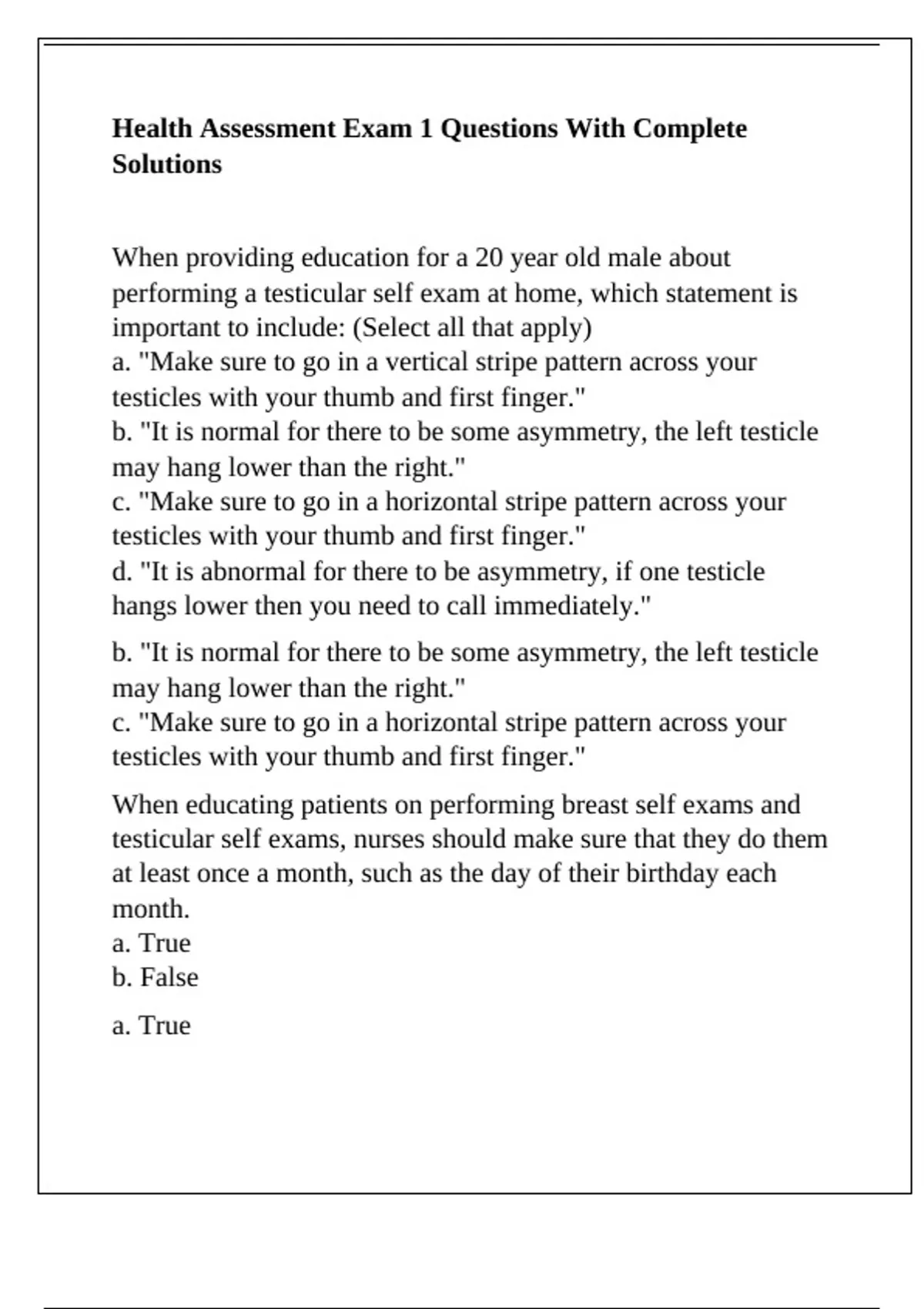Health Assessment Exam 1 Questions With Complete Solutions - Health ...