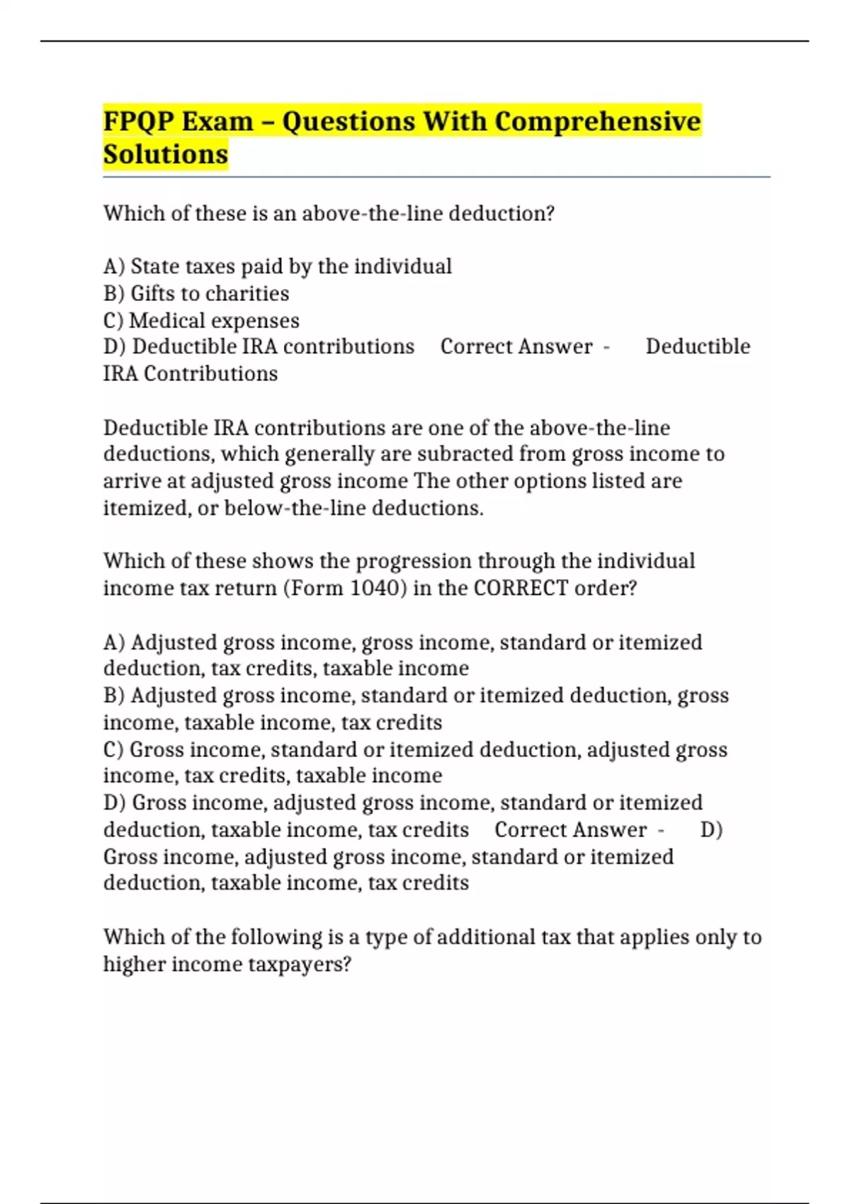FPQP Exam – Questions With Comprehensive Solutions - FPQP - Stuvia US