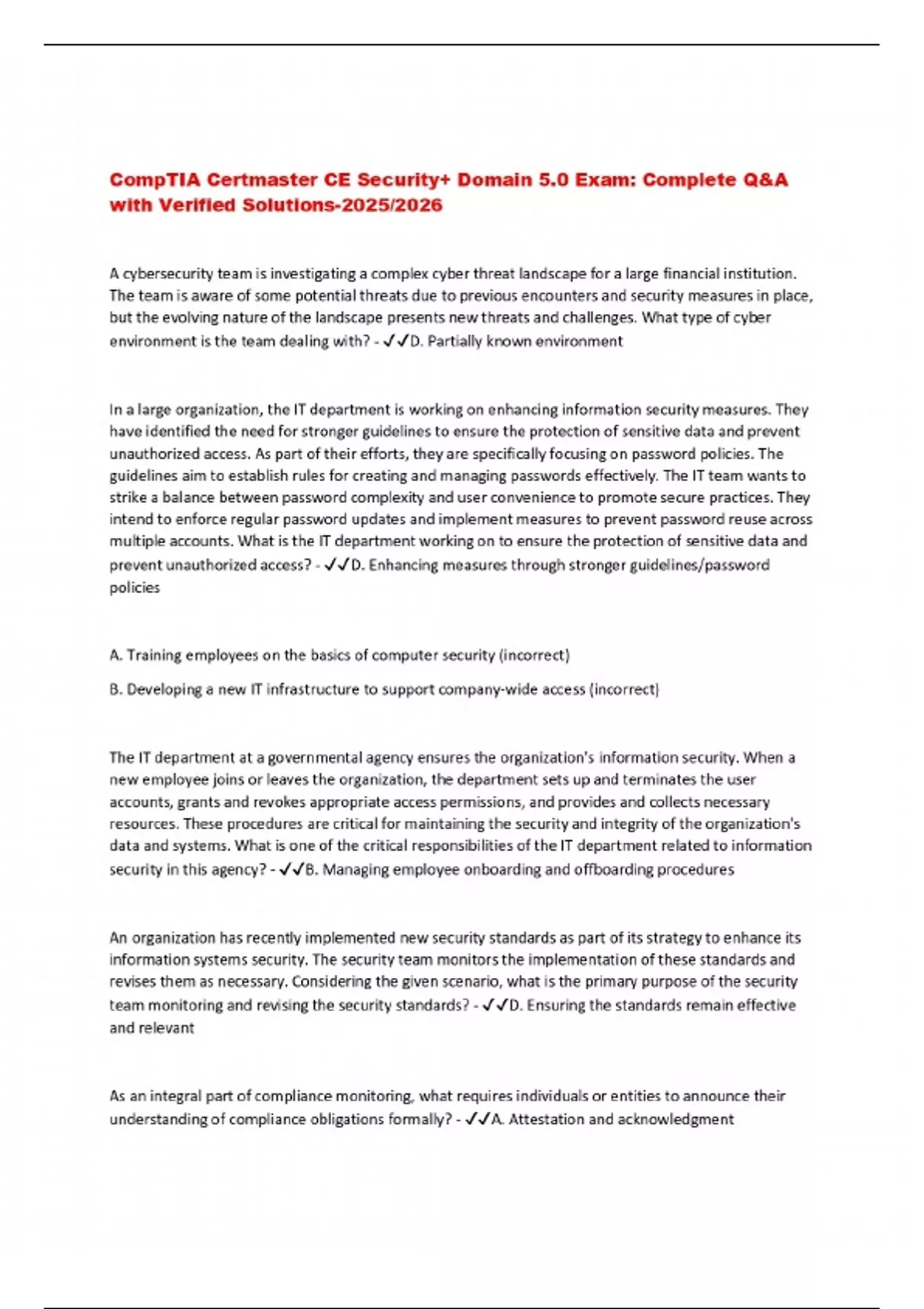 CompTIA Certmaster CE Security+ Domain 5.0 Exam: Complete Q&A with ...