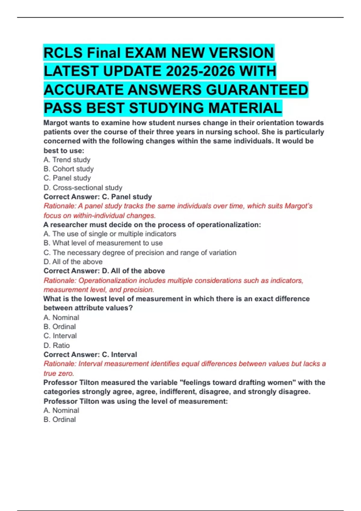 RCLS Final EXAM NEW VERSION LATEST UPDATE WITH ACCURATE ANSWERS ...