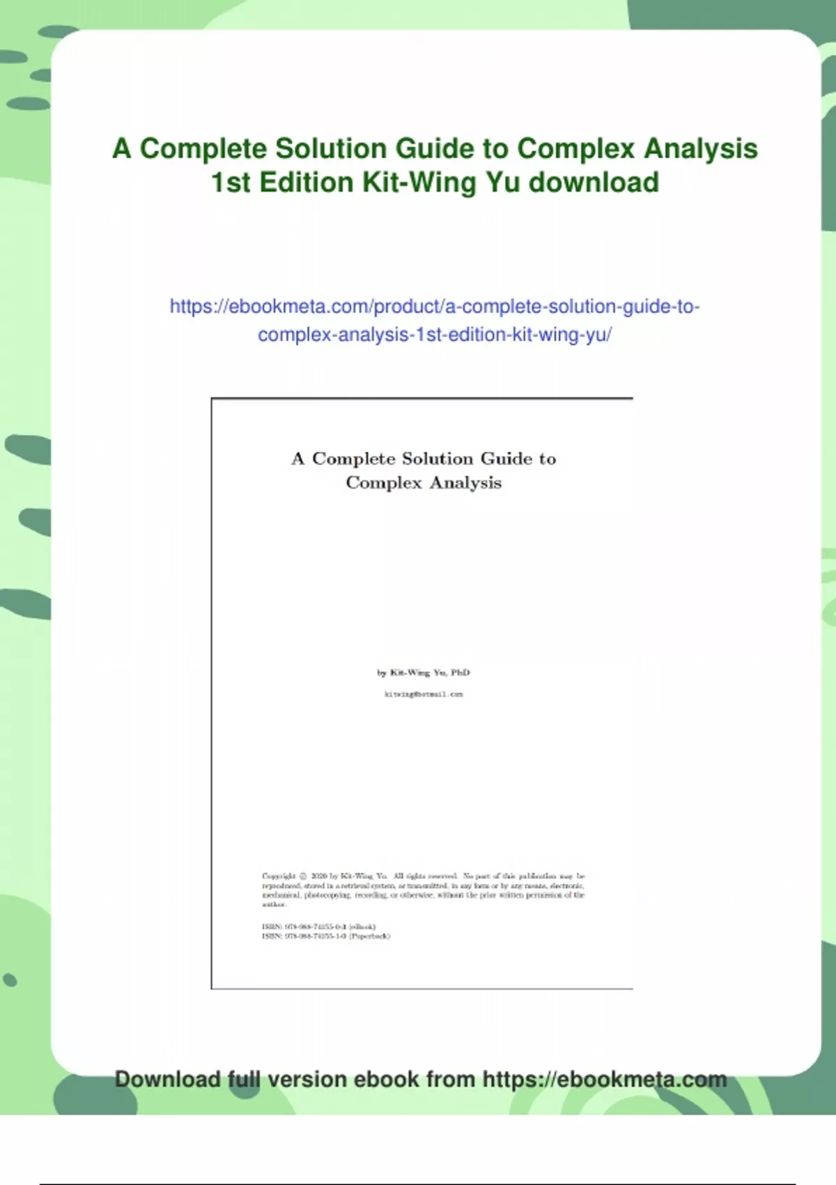 Summary A Complete Solution Guide to Complex Analysis 1st Edition Kit ...