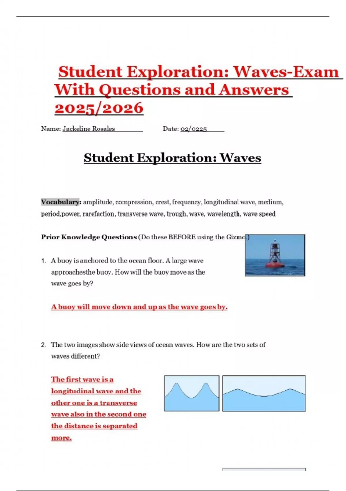 Student Exploration: Waves-Exam With Questions and Answers 2025/2026 ...