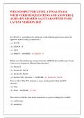 WELD INSPECTOR LEVEL 1 FINAL EXAM  WITH VERIFIED QUESTIONS AND ANSWERS &vert;&vert;  ALREADY GRADED A&plus;&vert;&vert; GUARANTEED PASS &vert;  LATEST VERSION 2025 