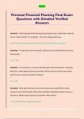 Personal Financial Planning Final Exam  Questions with Detailed Verified  Answers