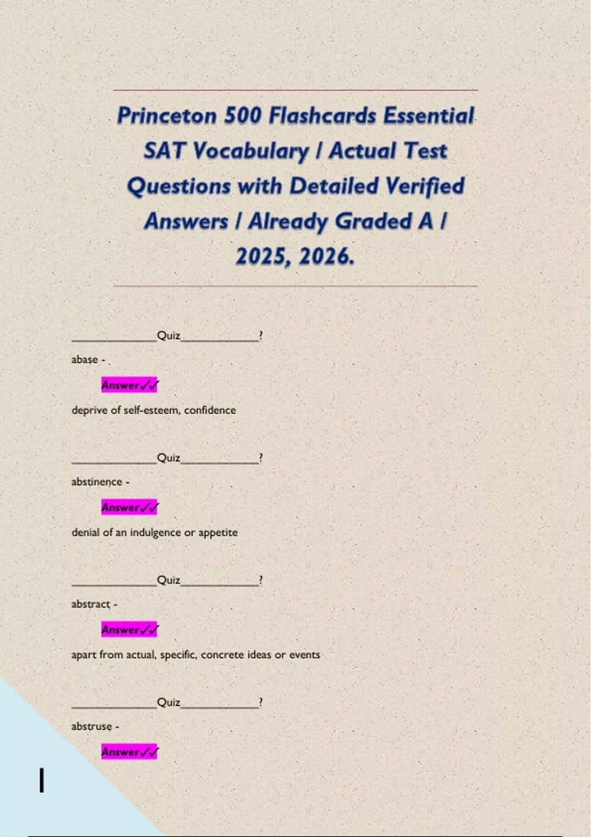 Princeton 500 Flashcards Essential SAT Vocabulary / Actual Test ...
