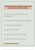 AP BIO PHOTOSYNTHESIS&period; EXAM 2025 QUESTIONS AND ANSWERS