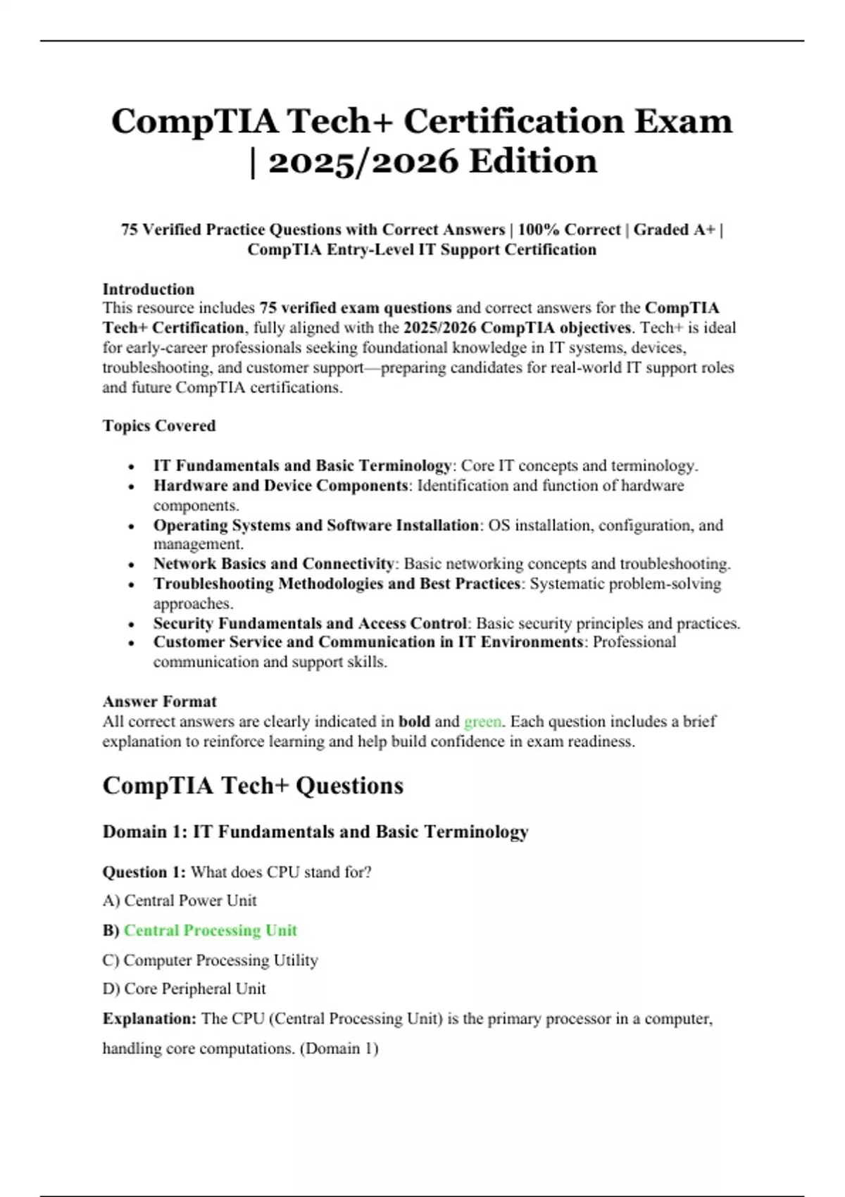 CompTIA Tech+ Certification Exam | 2025/2026 Edition – 75 Verified ...