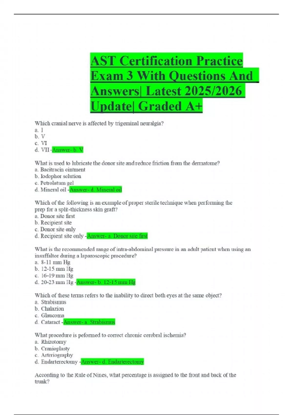 AST Certification Practice Exam 3 With Questions And Answers| Latest ...