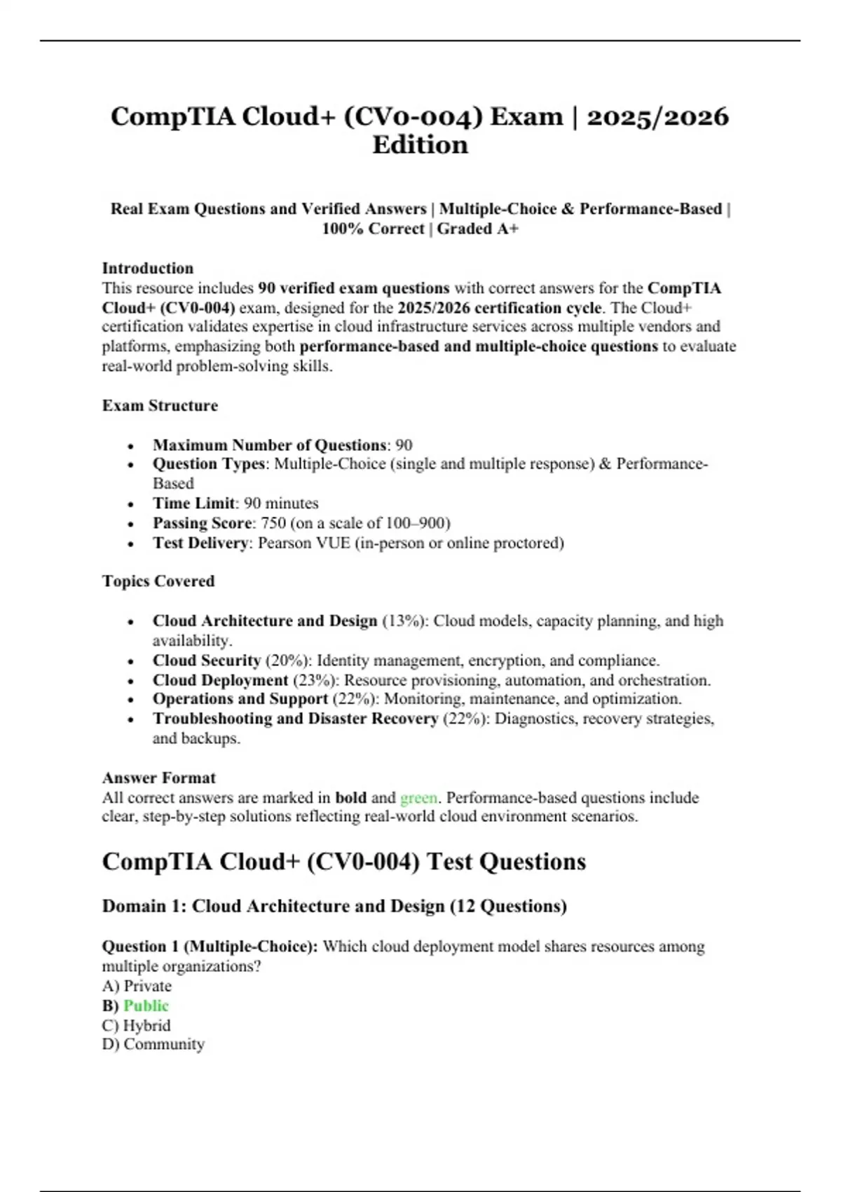 CompTIA Cloud+ (CV0-004) Exam | 2025/2026 Edition – Real Exam Questions ...