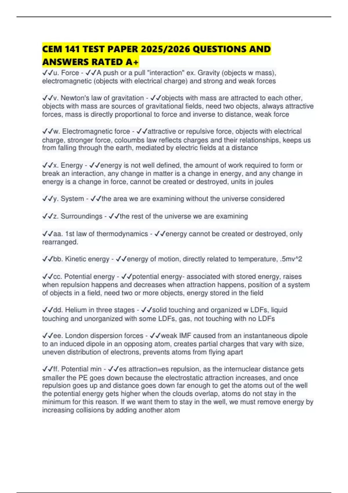 CEM 141 TEST PAPER 2025/2026 QUESTIONS AND ANSWERS RATED A+ - CEM 141 ...