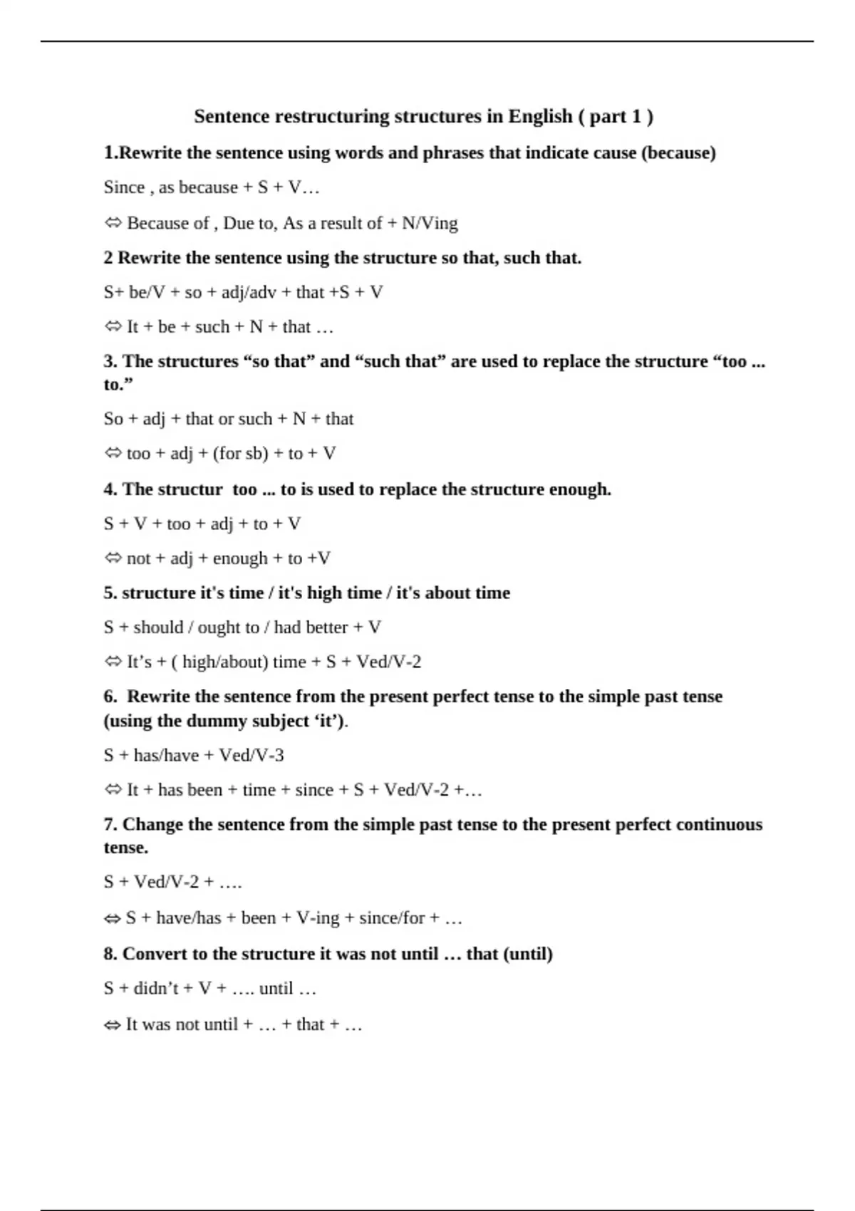 Sentence Restructuring Example Summary A few basic sentence restructuring structures, part 1 - English ...