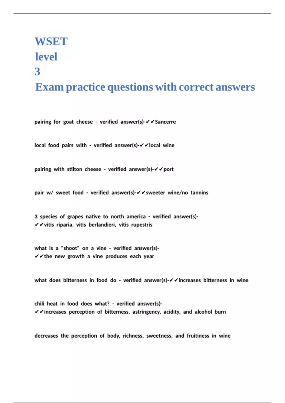 WSET level 3 Exam practice questions with correct answers - WSET ...