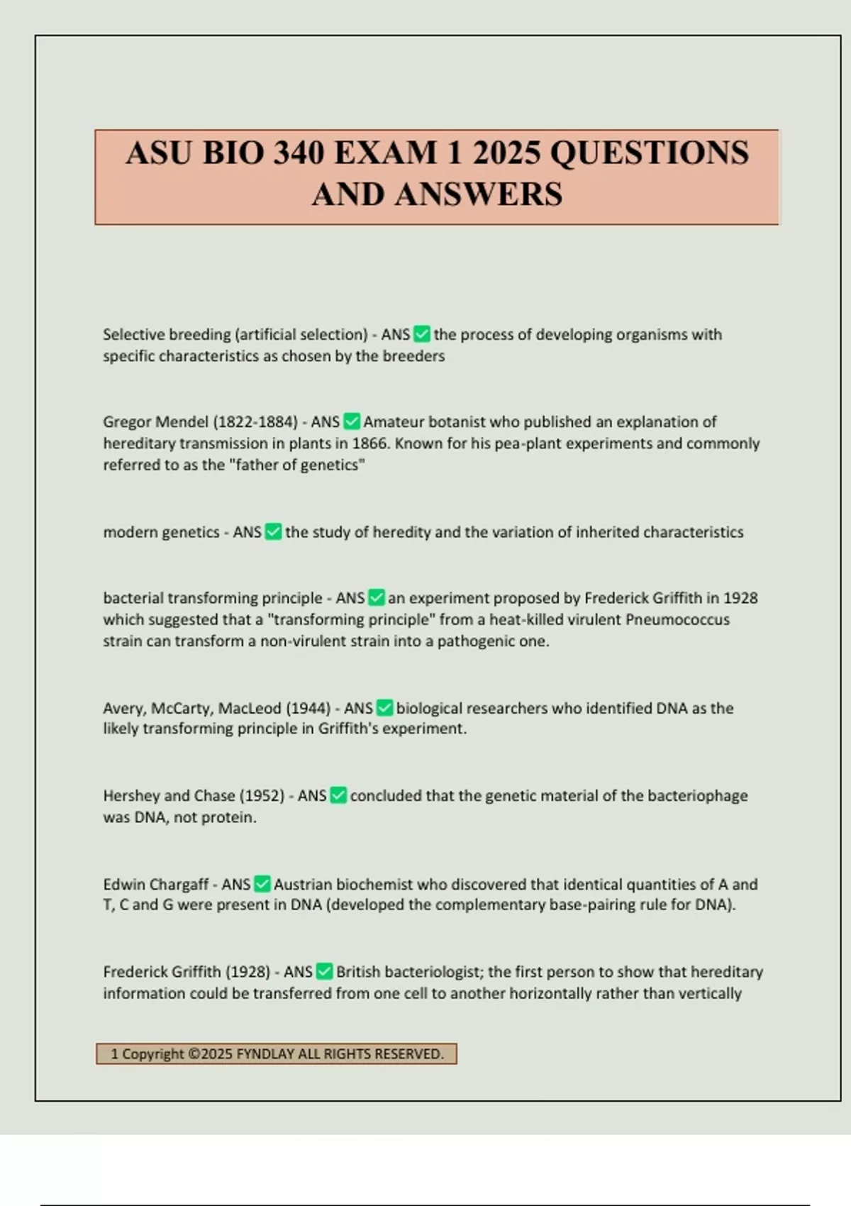 ASU BIO 340 EXAM 1 2025 QUESTIONS AND ANSWERS - Bio 340 - Stuvia US