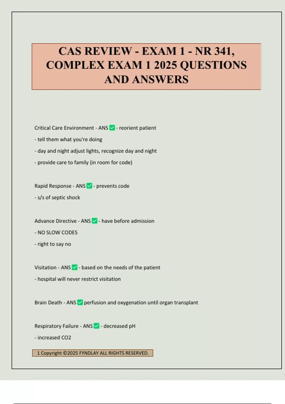 Cas Answer Sheets CAS REVIEW - EXAM 1 - NR 341, COMPLEX EXAM 1 2025 QUESTIONS AND ANSWERS ...