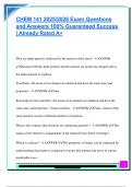 CHEM 141 2025&sol;2026 Exam Questions  and Answers 100&percnt; Guaranteed Success  &vert; Already Rated A&plus; 