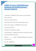 CHEM 141 Exam 3 2025&sol;2026 Exam  Questions and Verified Answers &vert;  Already Graded A&plus;