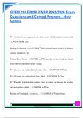 CHEM 141 EXAM 3 MSU 2025&sol;2026 Exam  Questions and Correct Answers &vert; New  Update