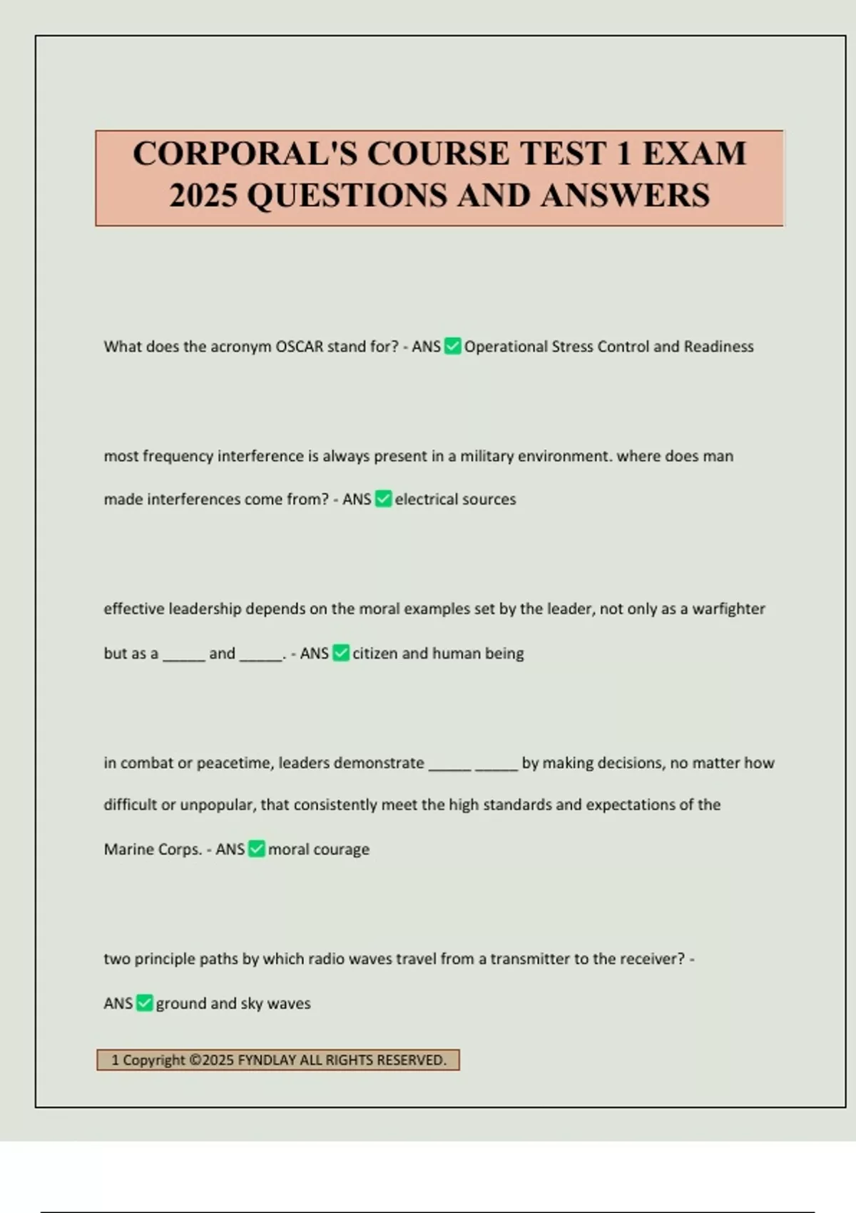 CORPORAL'S COURSE TEST 1 EXAM 2025 QUESTIONS AND ANSWERS - Corporals ...