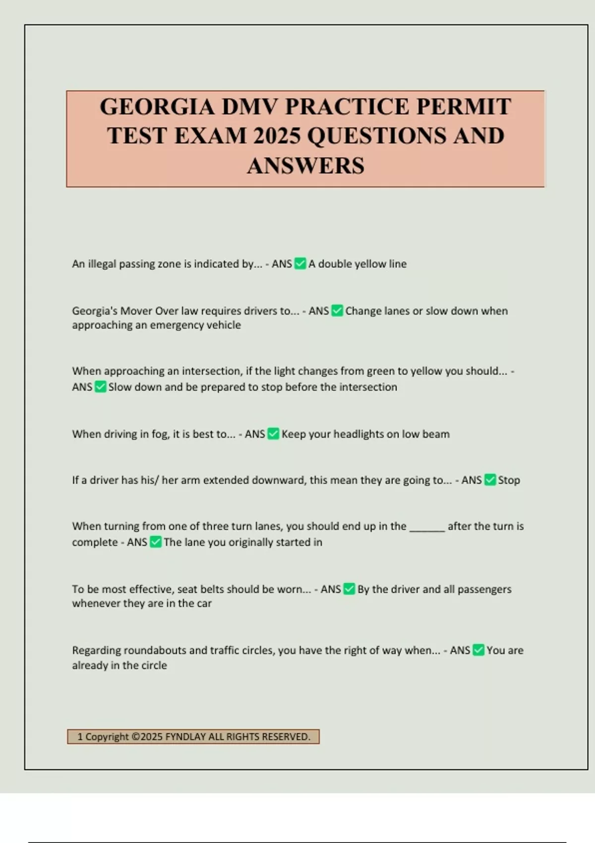 GEORGIA DMV PRACTICE PERMIT TEST EXAM 2025 QUESTIONS AND ANSWERS - DMV ...