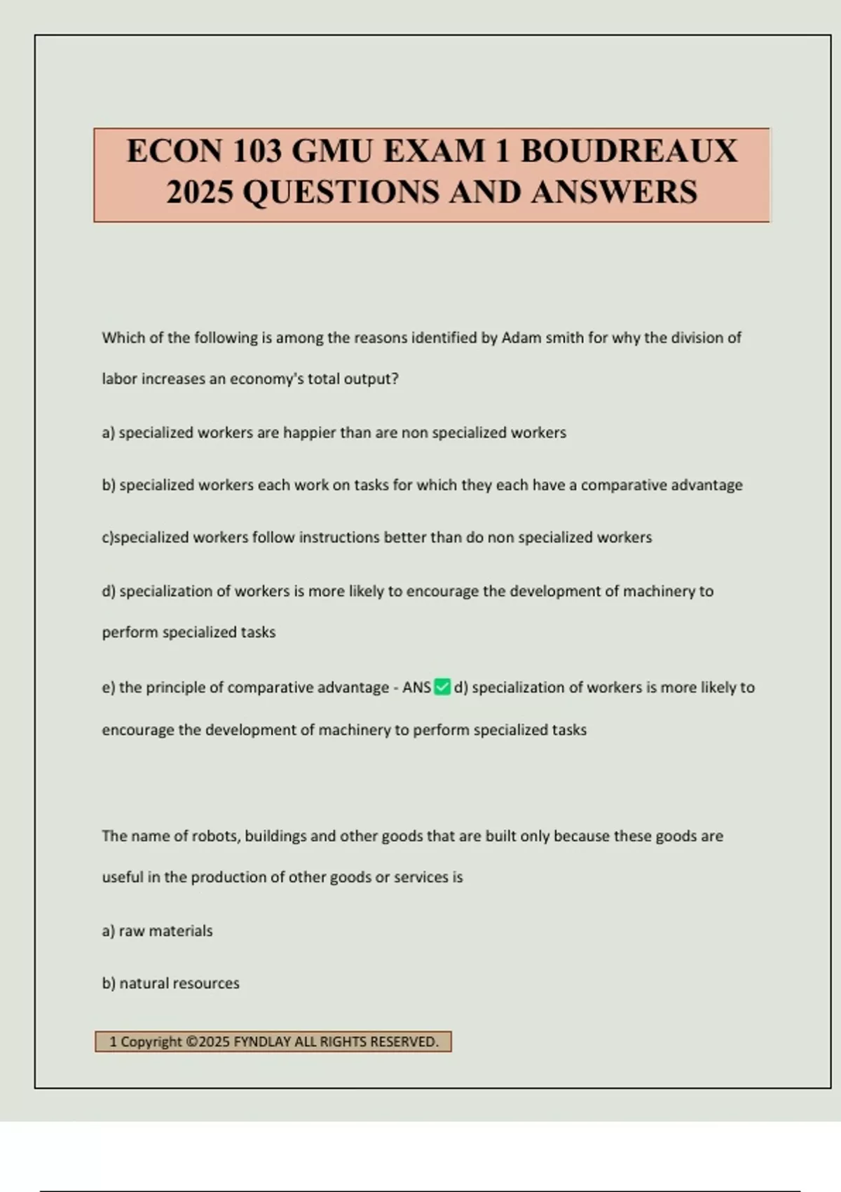 ECON 103 GMU EXAM 1 BOUDREAUX 2025 QUESTIONS AND ANSWERS - ECON 103 ...