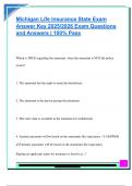 Michigan Life Insurance State Exam  Answer Key 2025&sol;2026 Exam Questions  and Answers &vert; 100&percnt; Pass 