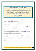 PHARMACOLOGY FOR BEHAVIORAL SCIENCES NBME EXAM 2025 QUESTIONS AND ANSWERS