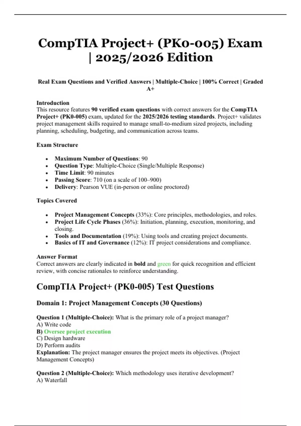 CompTIA Project+ (PK0-005) Exam | 2025/2026 Edition – Real Exam ...
