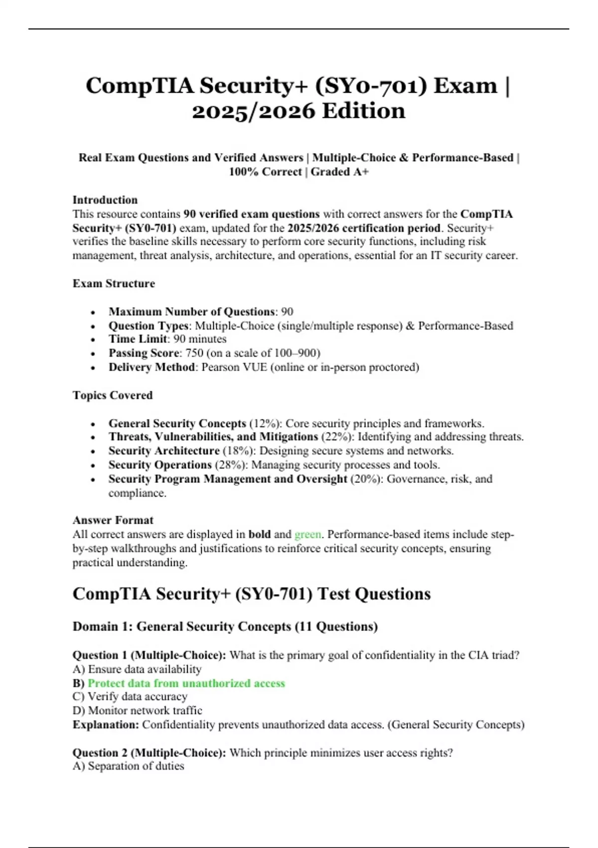 CompTIA Security+ (SY0-701) Exam | 2025/2026 Edition – Real Exam ...