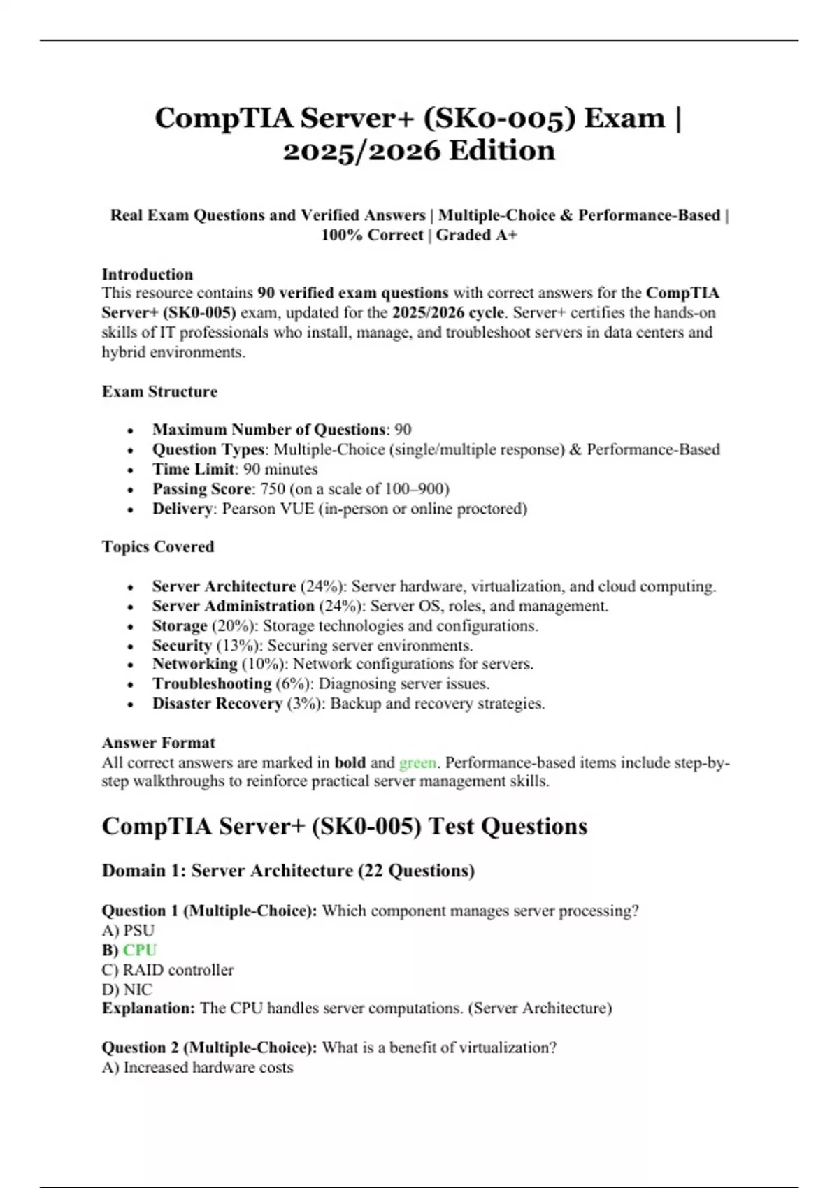 CompTIA Server+ (SK0-005) Exam | 2025/2026 Edition – Real Exam ...