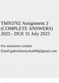 TMN3702 Assignment 3 (COMPLETE ANSWERS) 2025 - DUE 31 July 2025