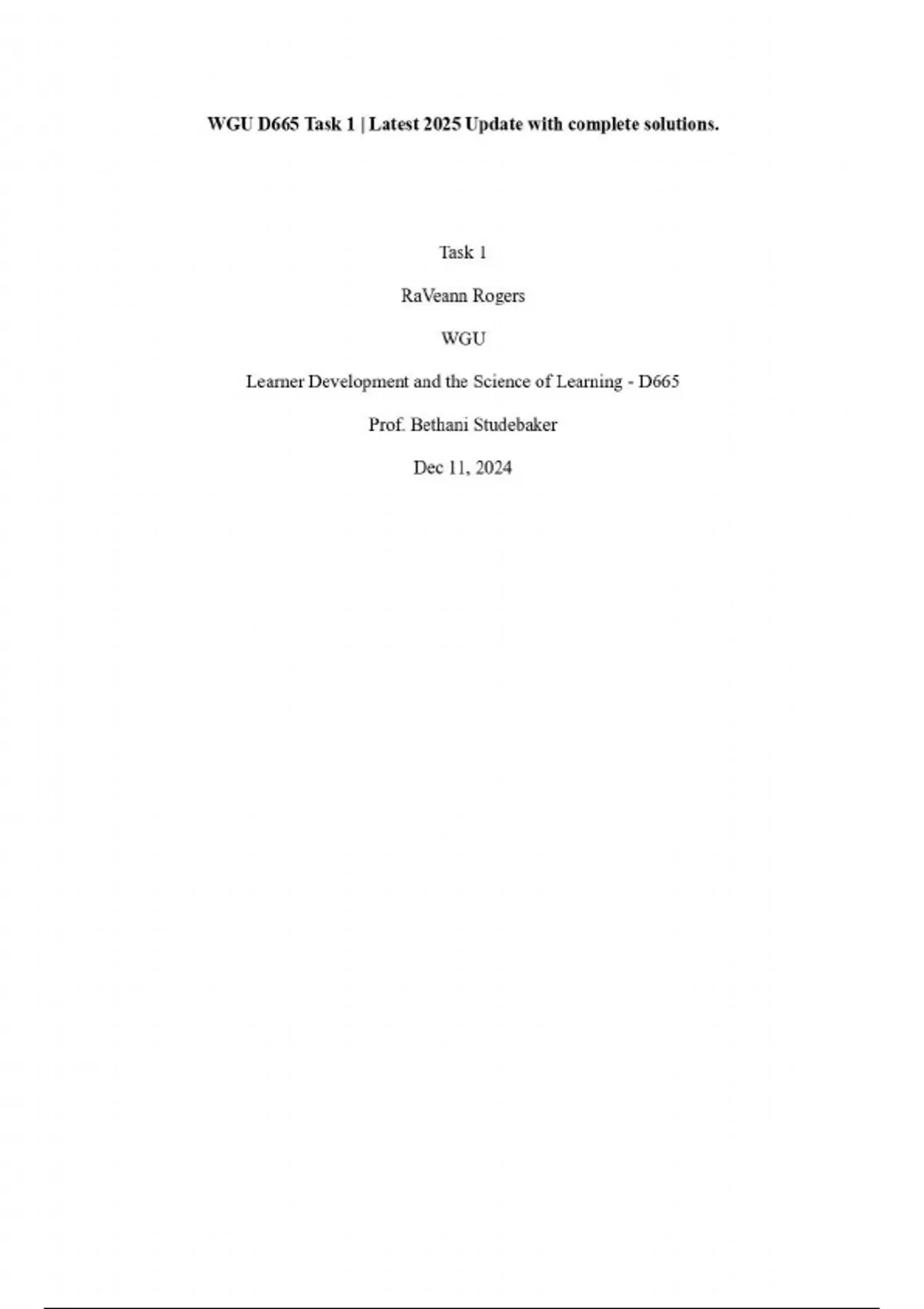 WGU D665 Task 1 | Latest 2025 Update with complete solutions. - D665 ...