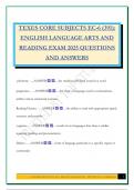 TEXES CORE SUBJECTS EC-6 &lpar;391&rpar;&colon; ENGLISH LANGUAGE ARTS AND READING EXAM 2025 QUESTIONS AND ANSWERS