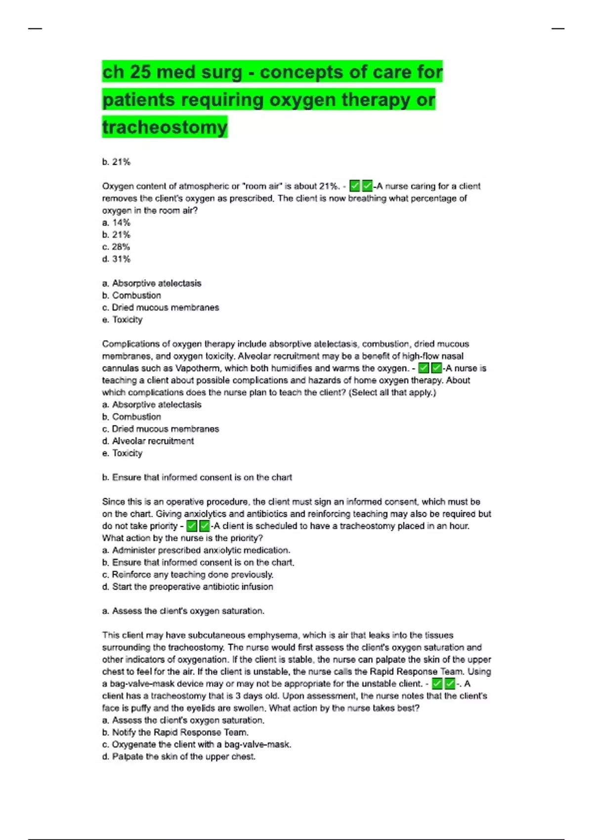 ch 25 med surg - concepts of care for patients requiring oxygen therapy ...