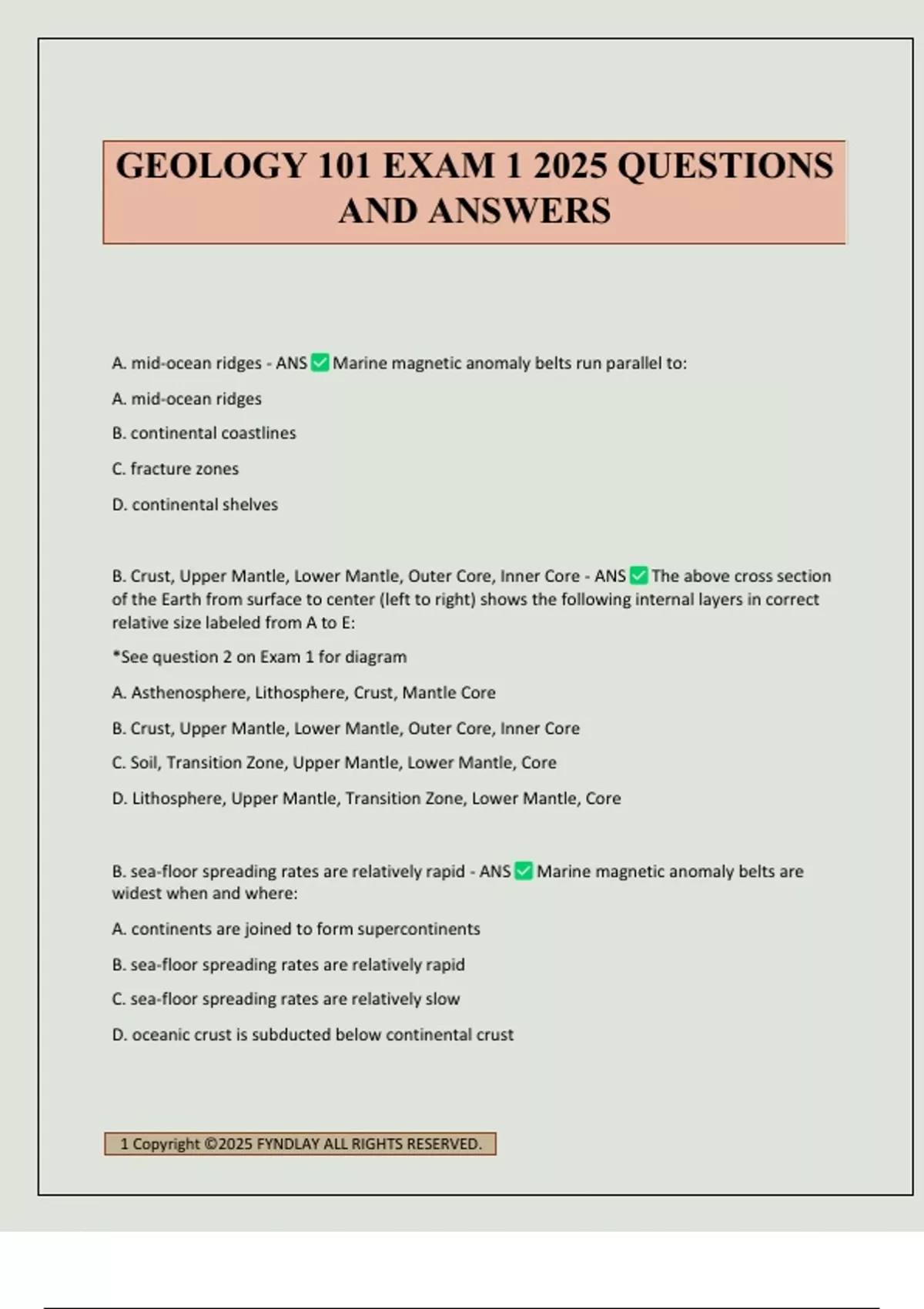 GEOLOGY 101 EXAM 1 2025 QUESTIONS AND ANSWERS - GEOLOGY 101 - Stuvia US