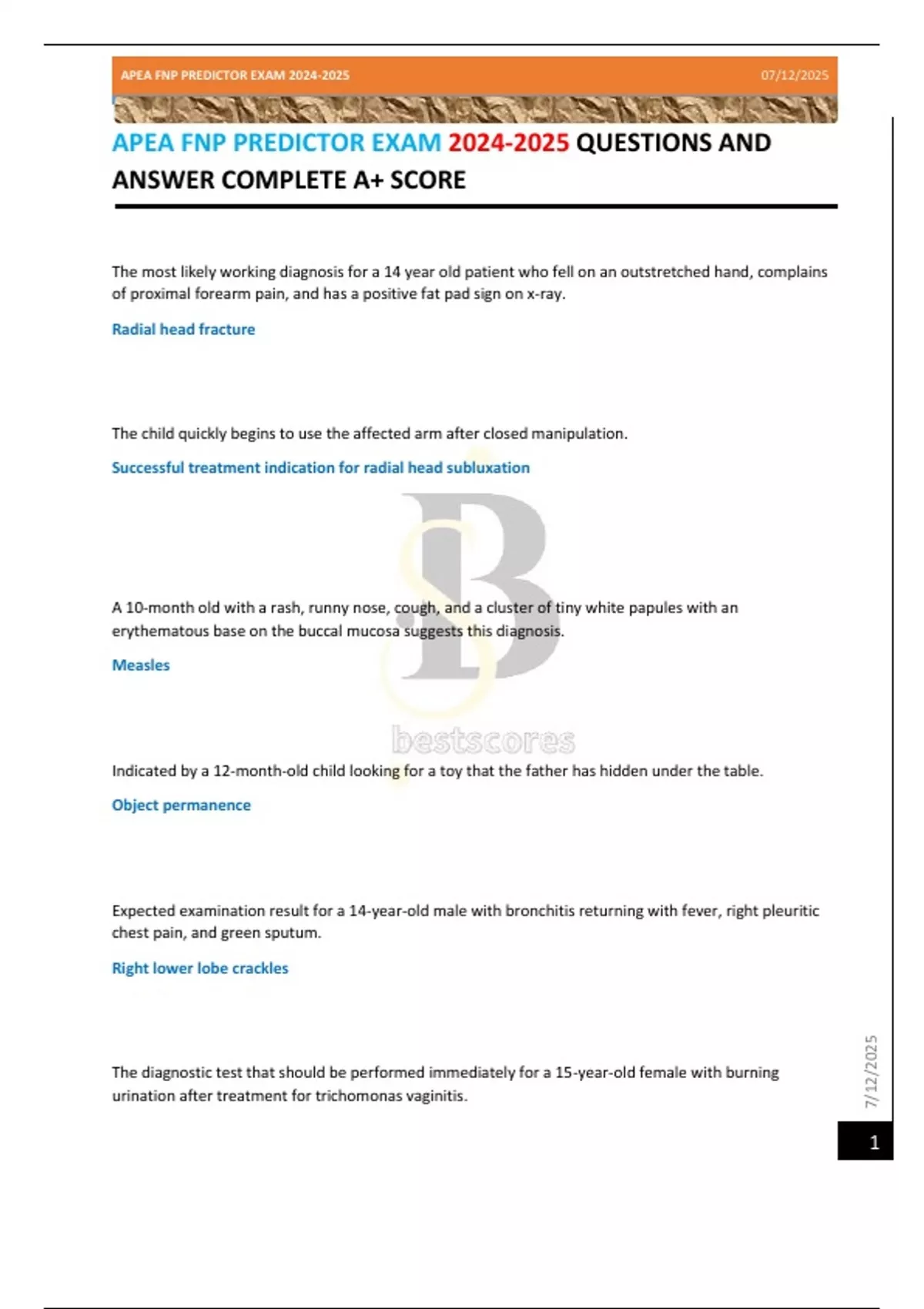 APEA FNP PREDICTOR EXAM QUESTIONS AND ANSWER COMPLETE A+ SCORE - APEA ...