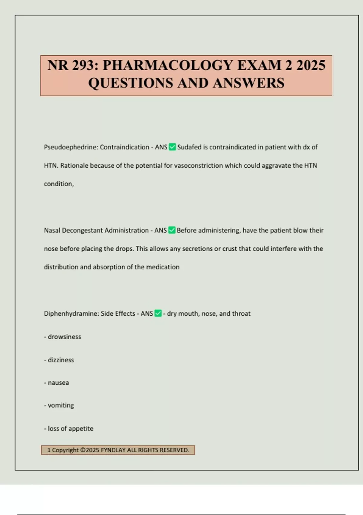 NR 293: PHARMACOLOGY EXAM 2 2025 QUESTIONS AND ANSWERS - NR 293 - Stuvia US