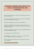 NURSING AND HEALTH CARE NU 131 EXAM 1 2025 QUESTIONS AND ANSWERS