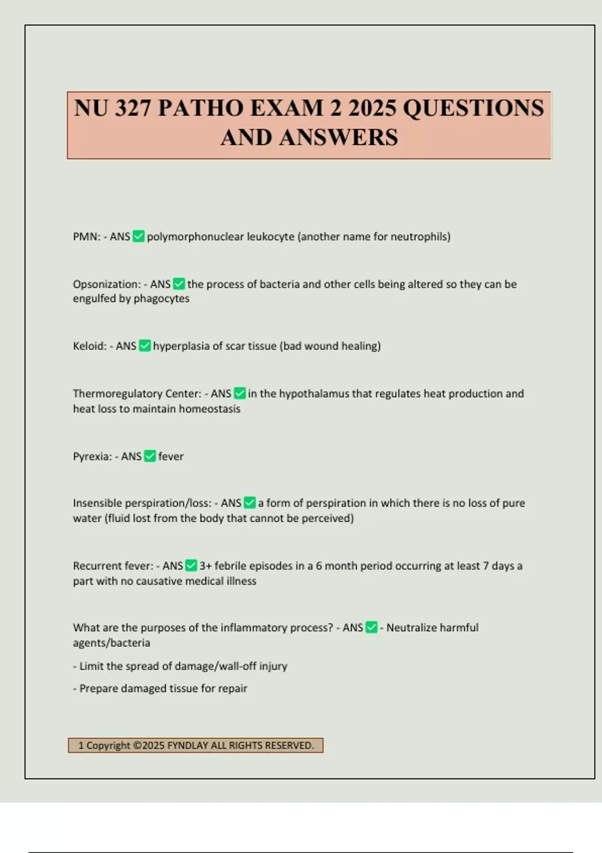 NU 327 PATHO EXAM 2 2025 QUESTIONS AND ANSWERS - NU 327 - Stuvia US