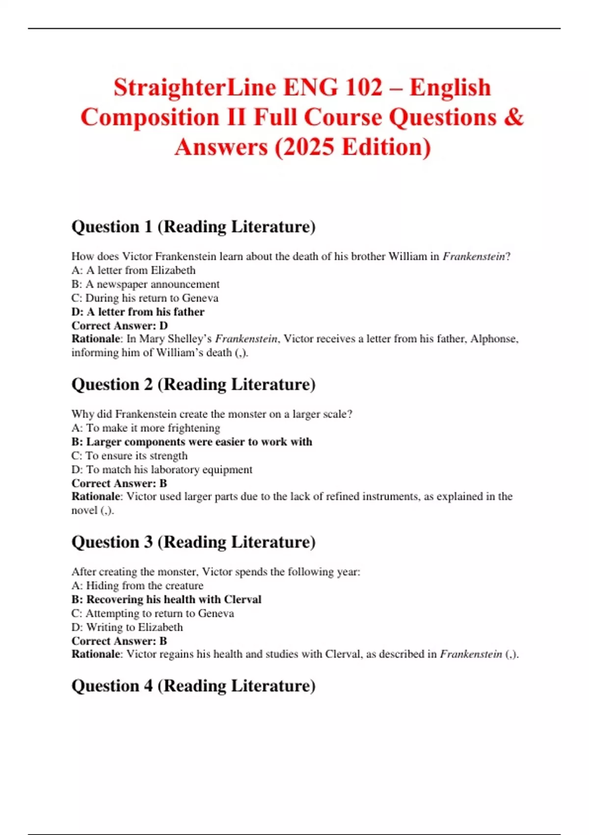 StraighterLine ENG 102 – English Composition II Full Course Questions ...