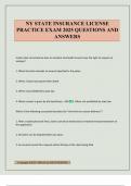 NY STATE INSURANCE LICENSE PRACTICE EXAM 2025 QUESTIONS AND ANSWERS