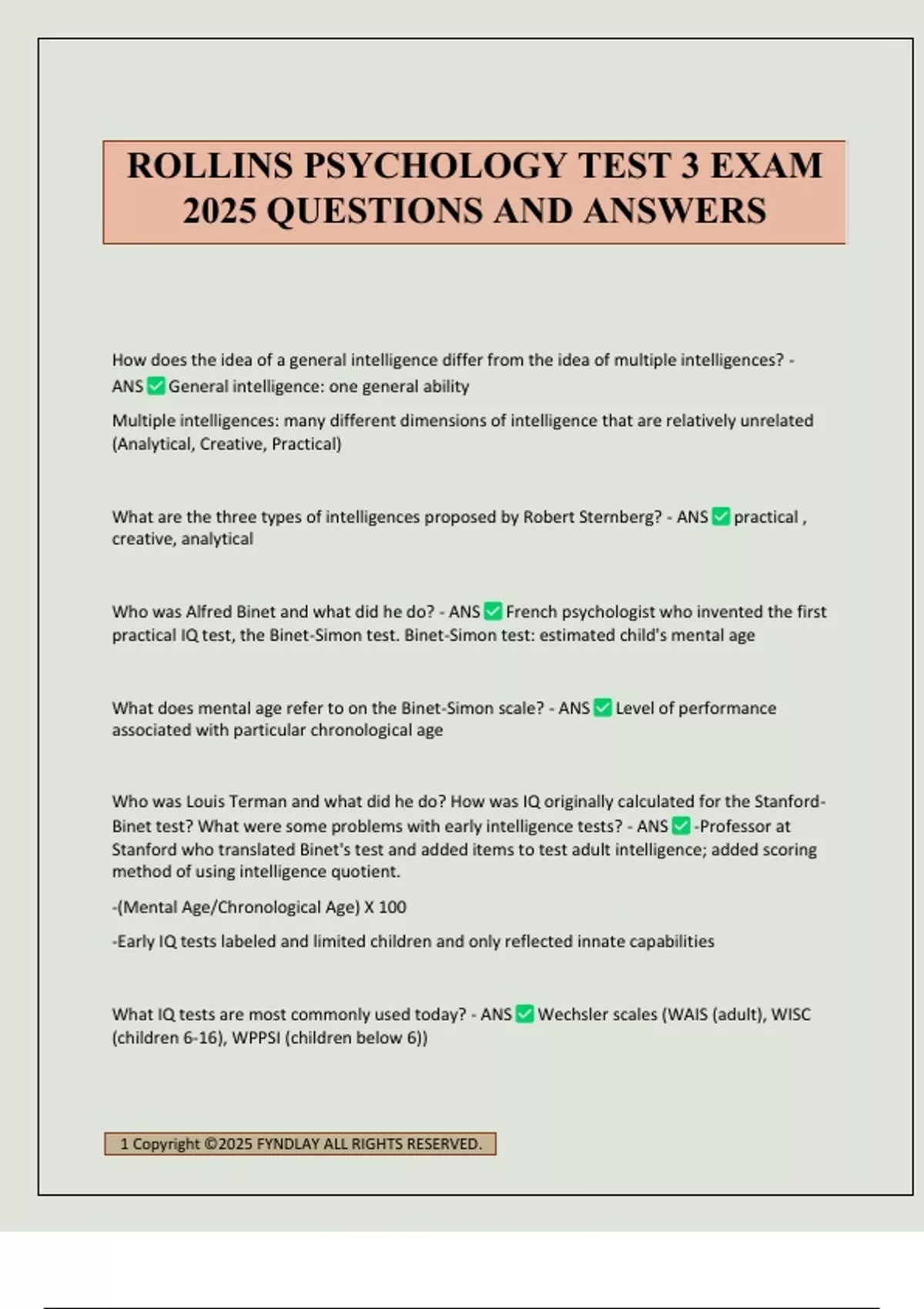 ROLLINS PSYCHOLOGY TEST 3 EXAM 2025 QUESTIONS AND ANSWERS - PSYCH ...