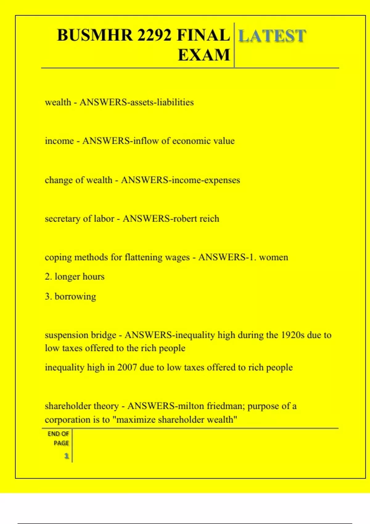 BUSMHR 2292 FINAL EXAM QUESTIONS AND ANSWERS 2025 - BUSMHR 2292 - Stuvia US