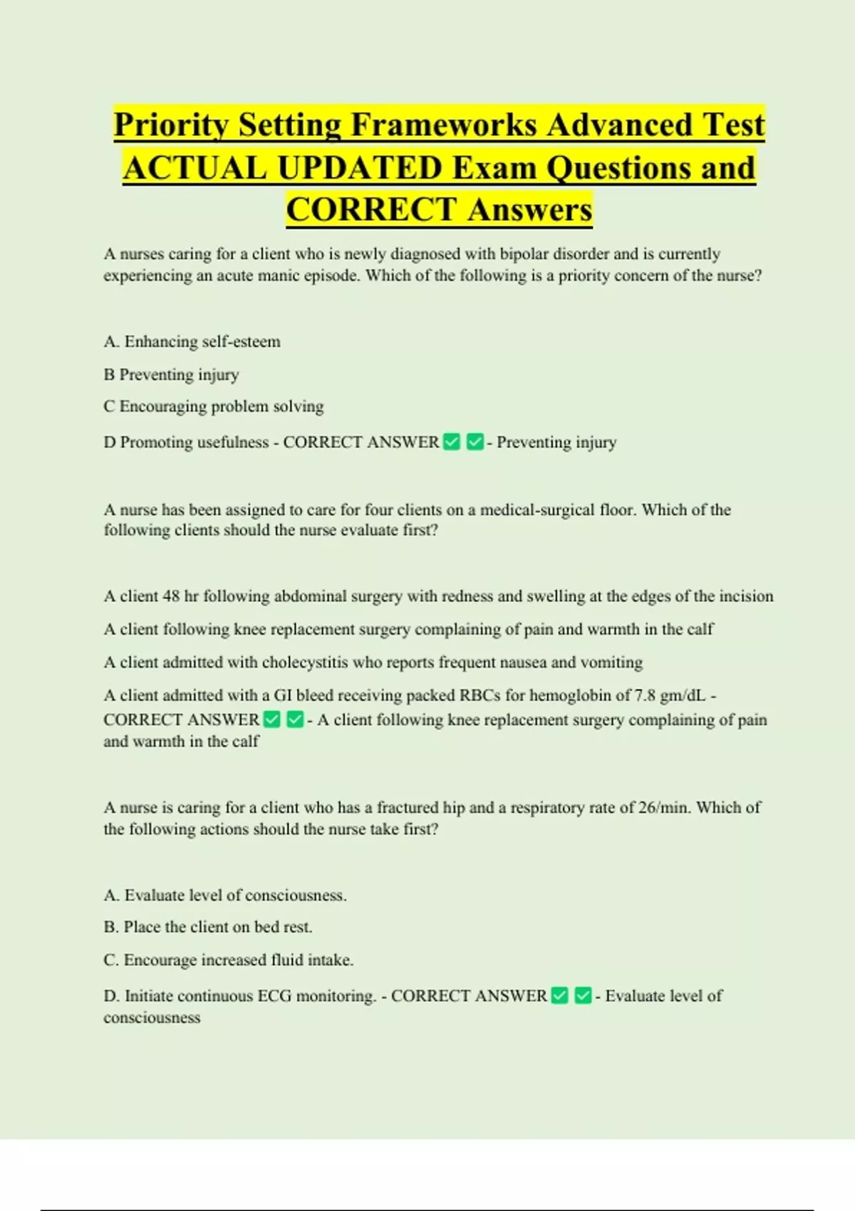 Priority Setting Frameworks Advanced Test ACTUAL UPDATED Exam Questions ...