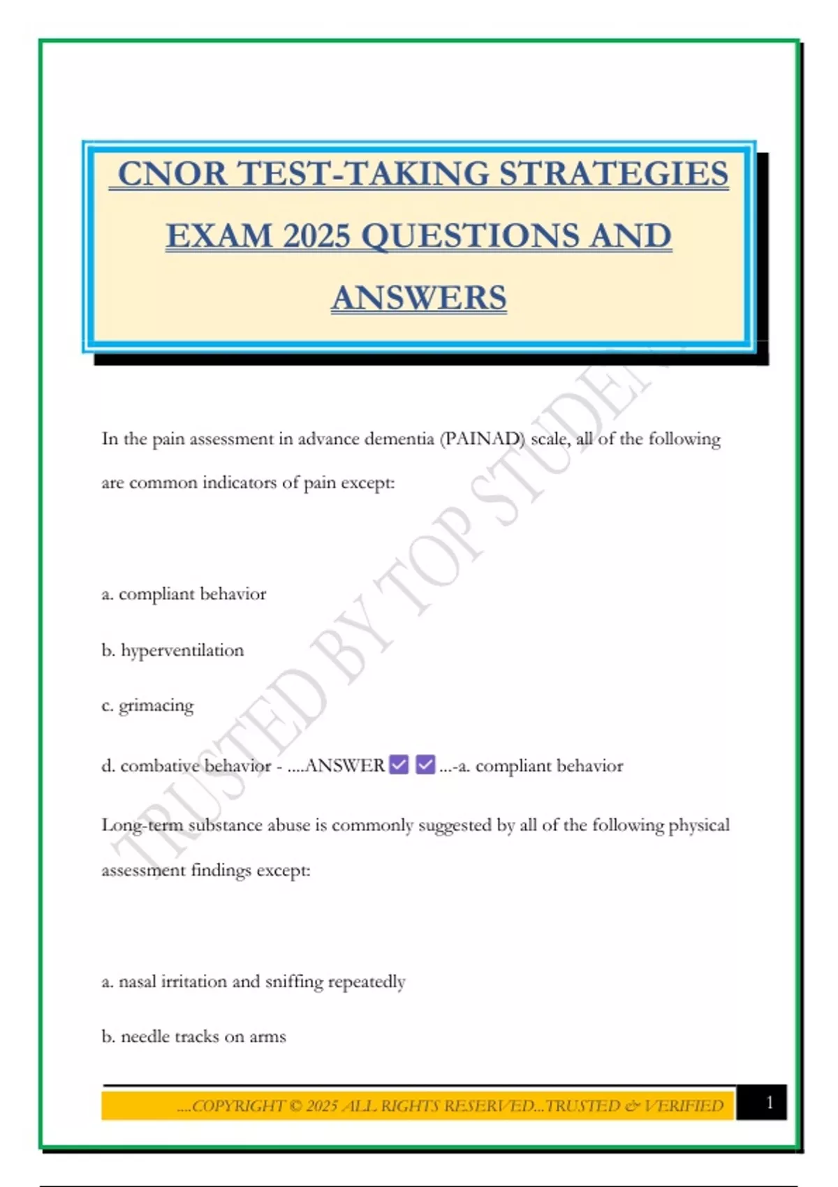 CNOR TEST-TAKING STRATEGIES EXAM 2025 QUESTIONS AND ANSWERS - Cnor ...