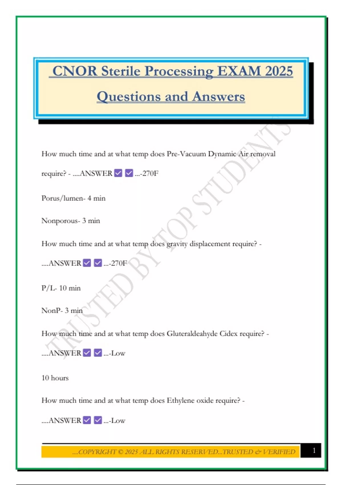 CNOR Sterile Processing EXAM 2025 Questions and Answers - Cnor - Stuvia US