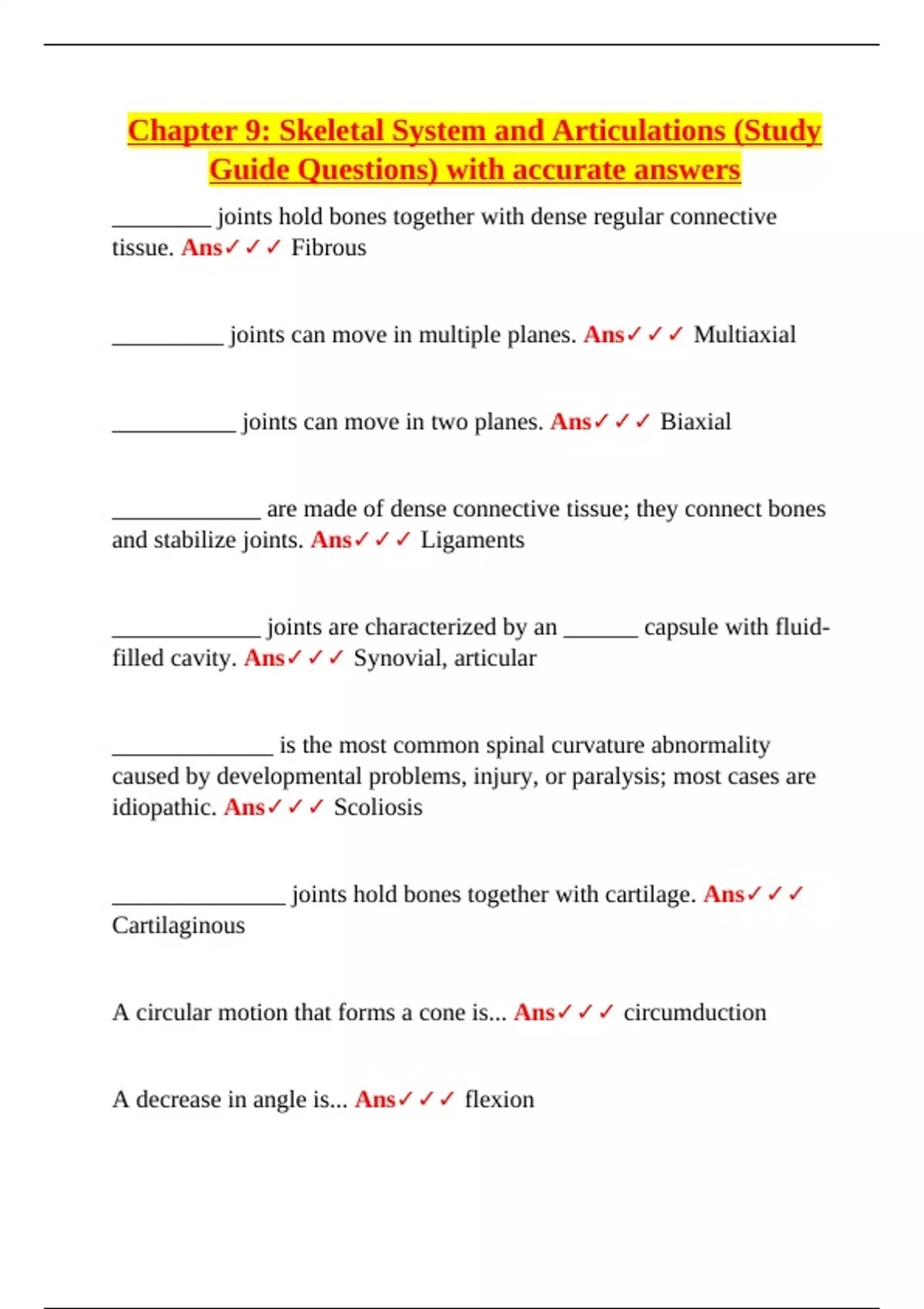 Chapter 9 – Skeletal System and Articulations | Study Guide Q&A with ...